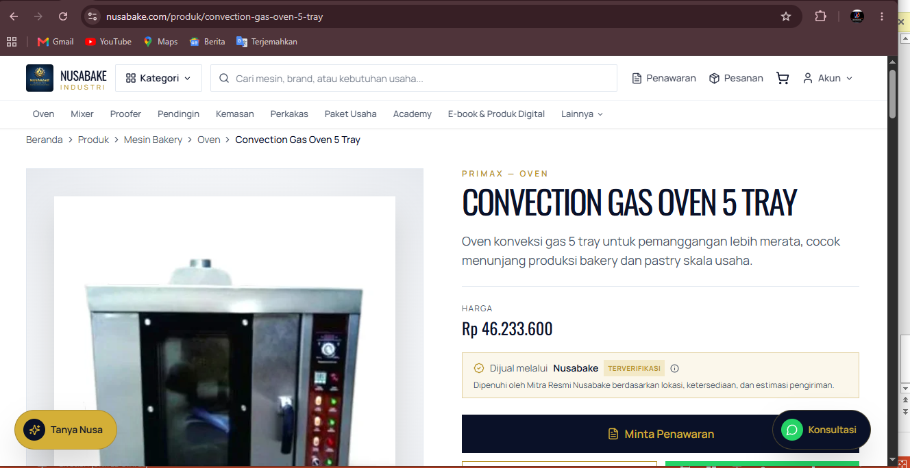 Halaman detail produk: foto, harga, dan permintaan penawaran